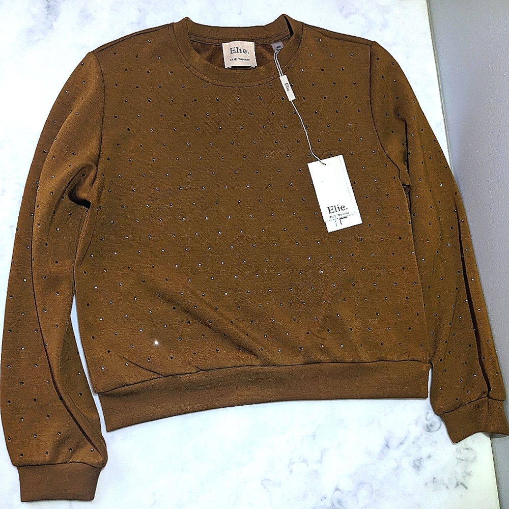 Elie Tahari Brown rhinestone Dot Sweater